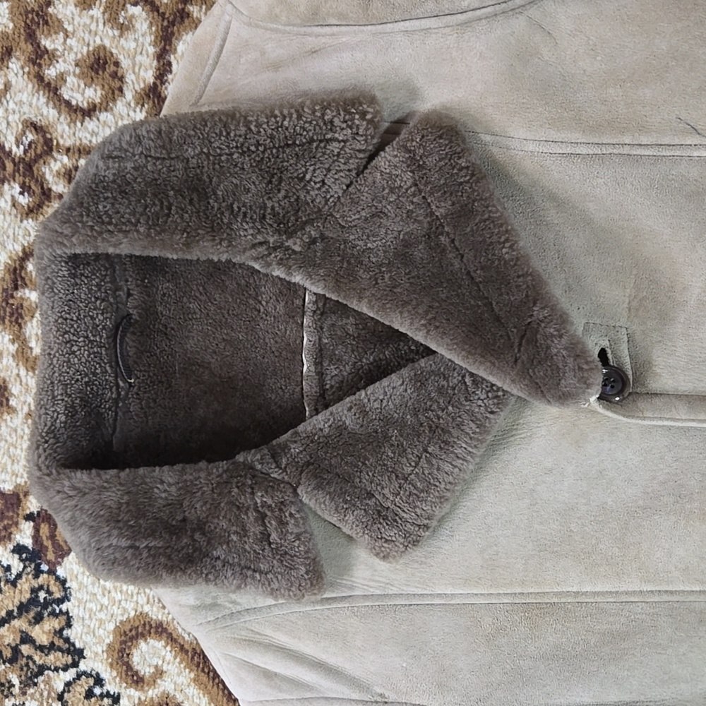 70s Suede Jacket Leather Coat Mouton Shearling Lining 1970 Retro Boho Hippie - Picture 4 of 17